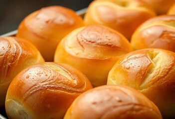 Golden-brown sweet buns, warm & freshly baked, isolated,  cinnamon,  sweet bread