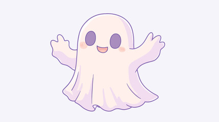 Kawaii Ghost Character Waving, Cartoon Style Illustration, Adorable and Fun, Whimsical Atmosphere