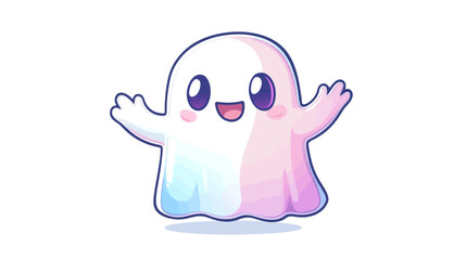 Cute Cartoon Ghost Embracing Joy, Halloween Theme, Digital Art, Whimsical Environment, Playful Perspective