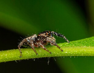 Fototapeta premium Tiny jumping spider on leaf