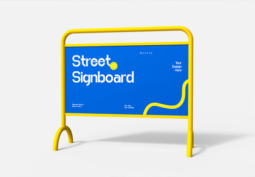 Outdoor Street Signboard Barricade PSD Mockup
