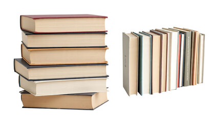A large pile of old books on a white background, symbolizing knowledge, literature, and education