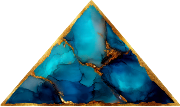 Vibrant Geometric Triangle Ink Artwork with Golden Accents Isolate on Transparent Background, cutout, png