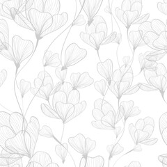 Seamless tulips background with lines. hand drawn. Not AI, Vector illustration.