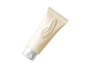 Light beige tube of cream, angled, with a smooth, creamy texture design visible on the package