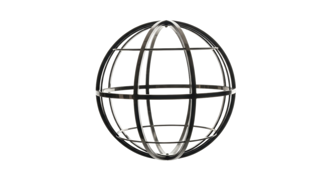 Isolated metal sphere frame sculpture artistic object abstract design decoration indoor