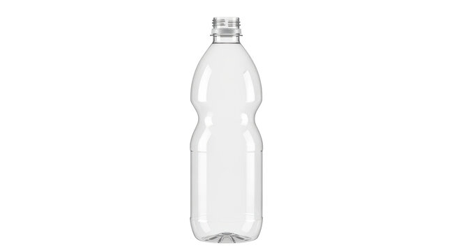 Isolated clear empty plastic bottle for water or soda against a neutral background