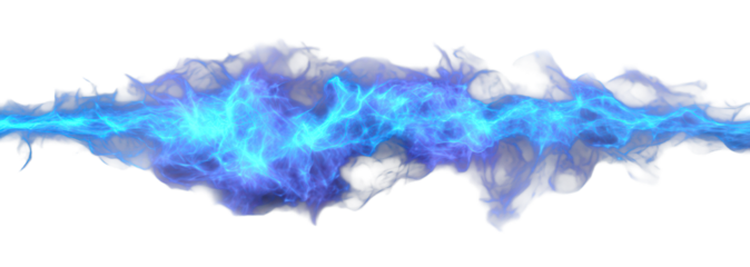 Horizontal Blue Flame Tongue with Flickering Texture Isolate on Transparent Background, cutout, png