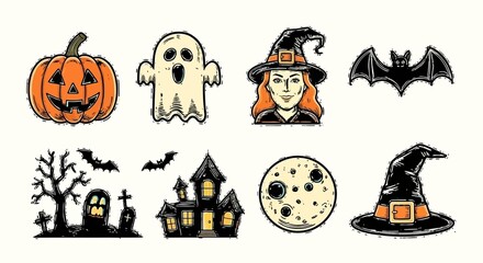 Spooky Halloween Icons Vector Graphics for a Festive Season