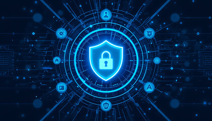 Data Security and Encryption Icon Featuring Cyber Shield Representation for Secure Information Protection, Encrypted Data Flow, Cybersecurity Defense Mechanisms, and Modern Digital Security