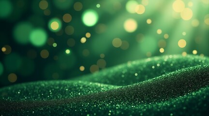 Abstract green background with sparkling lights. Green background with snowflakes and green bokeh background