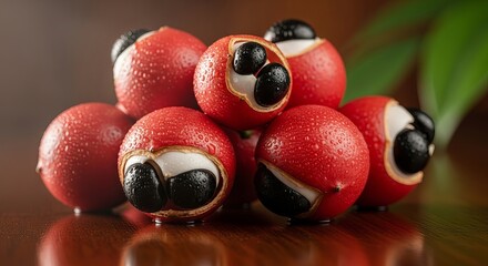 A closeup shot of vibrant and fresh guarana fruits with their unique look