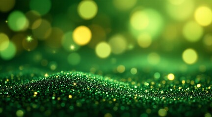 Abstract green background with sparkling lights. Green background with snowflakes and green bokeh background