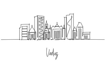 Continuous line drawing of Vaduz skyline with modern and historic