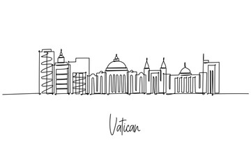 Single line drawing of Vatican skyline with St Peters Basilica