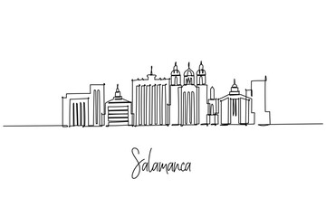 Continuous line drawing of Salamanca skyline with cathedral view