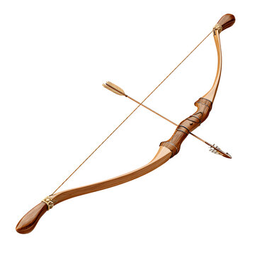 Bow Wooden String Taut Classic Archer Weapon Hunting Symbol isolated on transparent background