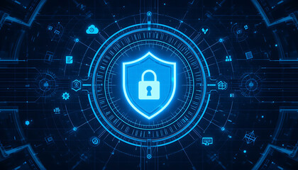 Data Security and Encryption Icon Featuring Cyber Shield Representation for Secure Information Protection, Encrypted Data Flow, Cybersecurity Defense Mechanisms, and Modern Digital Security