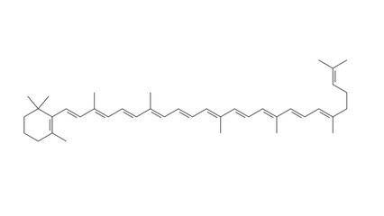 gamma-carotene molecule, structural chemical formula, ball-and-stick model, isolated image pro-vitamin a