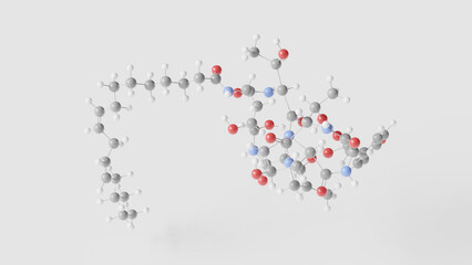 echinocandin b molecule 3d, molecular structure, ball and stick model, structural chemical formula antifungal drug