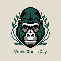 World Gorilla Day vector set with stylized gorilla World Gorilla Day vector with gorilla silhouettes, cartoon vine swings, globe holding, and peaceful nature scenes. Bold solid color illustrations 