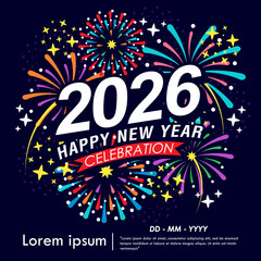 2026 Happy New Year celebration isolated with red ribbon, fireworks, sparklers. vector illustration template design for web, flyers, poster, invitation card or greeting card	