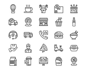 Food Delivery Line Vector Icons