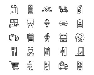 Food Delivery Line Vector Icons