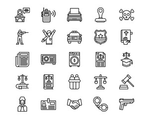 Crime and Law Line Vector Icons