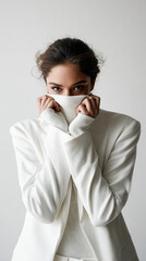 Elegant businesswoman wearing autumn-winter fashion,  Perfect for corporate lifestyle, executive portraits, seasonal fashion campaigns, leadership visuals, and advertising for women’s clothing.