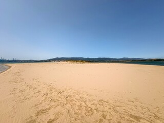 sandy beach at the Bay of Gibraltar near Algeciras, Dunas del Rincocillo, Playa de El Rinconcillo, Bay of Algeciras, Costa del Sol, Andalusia, Spain