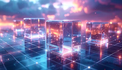 Abstract digital cubes on a glowing grid (2)