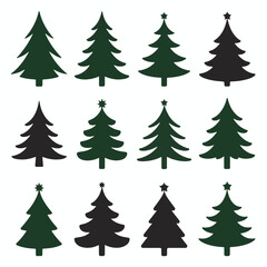 Obraz premium Christmas Tree Silhouette Vector Set