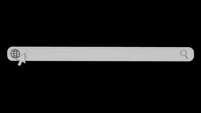 www address bar, online search and domain name, blank browser 3d animation with transparent background
