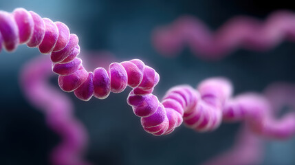 Medical illustration of Treponema pallidum spiral spirochete bacterium. dangerous pathogen causing infection and disease syphilis shown in microbiology context