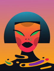 Abstract Futuristic Portrait of a Woman. Modern Vibrant Character Avatar. Vector Illustration.