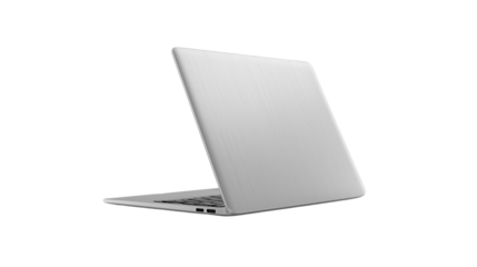 Silver aluminum laptop features a sleek design on a transparent background. Perfect for product presentation and graphic design.