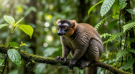 Naklejka premium Lemur on Branch in Lush Forest.
