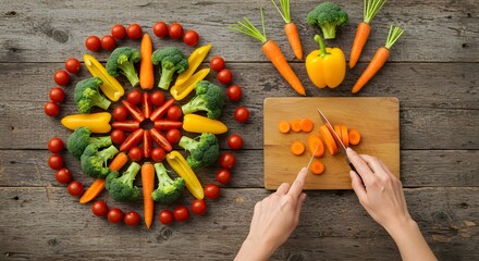 Healthy Eating A Colorful Composition of Fresh Vegetables on a Wooden Surface