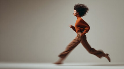 Dynamic image of a woman running , symbolizing energy, health, and determination. For fitness campaigns, sports , lifestyle advertising, motivation, wellness concepts, and activewear fashion promotion