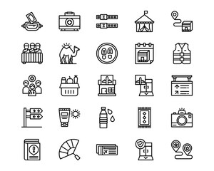 Hajj Pilgrimage Line Vector Icons