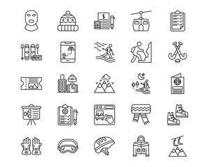 Ski Resort Line Vector Icons