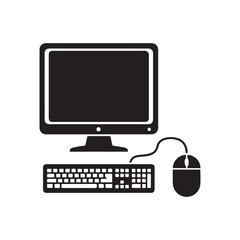 Fototapeta premium Modern computer workstation featuring a sleek black monitor, keyboard, and mouse on a desk, perfect for business and office technology
