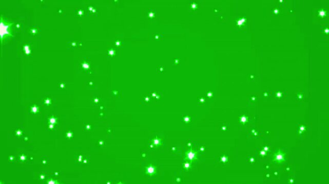 Video Green screen background with white glowing stars and sparkles animation. Digital video effect with twinkling lights for chroma key