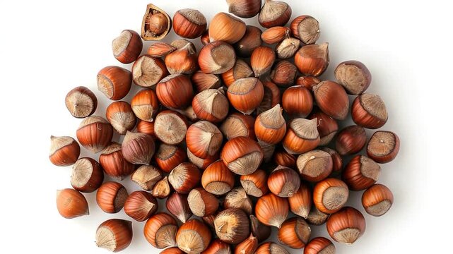 A collection of nuts on a white surface, suitable for use in illustrations or backgrounds