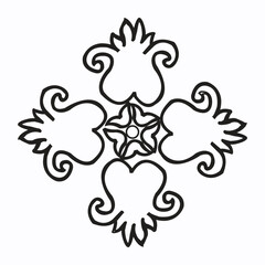 Symmetrical black and white floral mandala design element isolated on white background