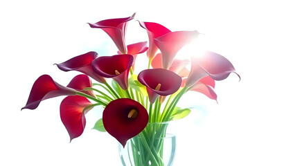 Bouquet of red calla lilies isolated on white background