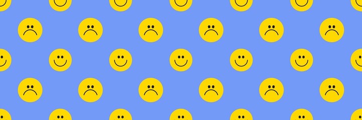Smiley and sad face pattern background. Happy and sad emoji pattern. Emotions seamless pattern. Seamless patterns with smile and frown faces.