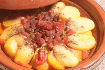A close-up shot of a fresh moroccan tajine or tagine