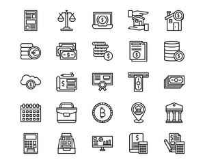 Banking and Finance Line Vector Icons